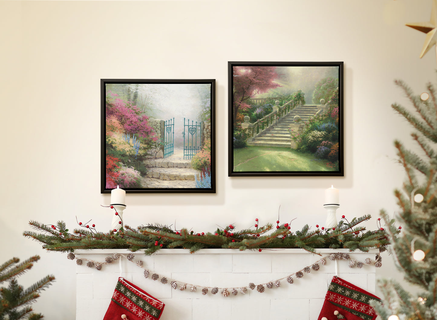 Garden of Promise/Stairway to Paradise Set - 14" x 14" Canvas Wall Mural (Onyx Black Frame)