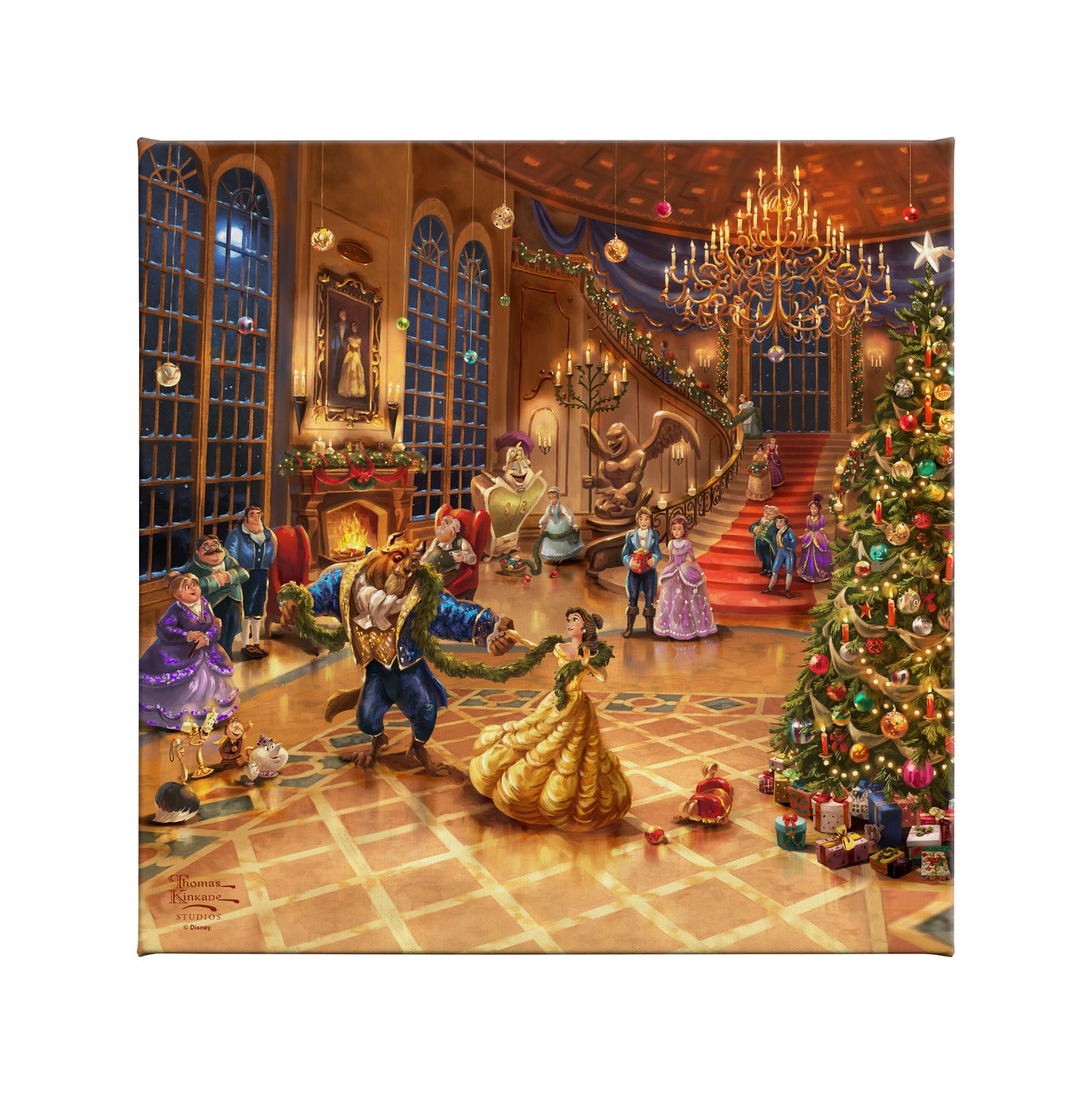 Disney Beauty and the Beast Christmas Celebration - 14" x 14" Gallery Wrapped Canvas