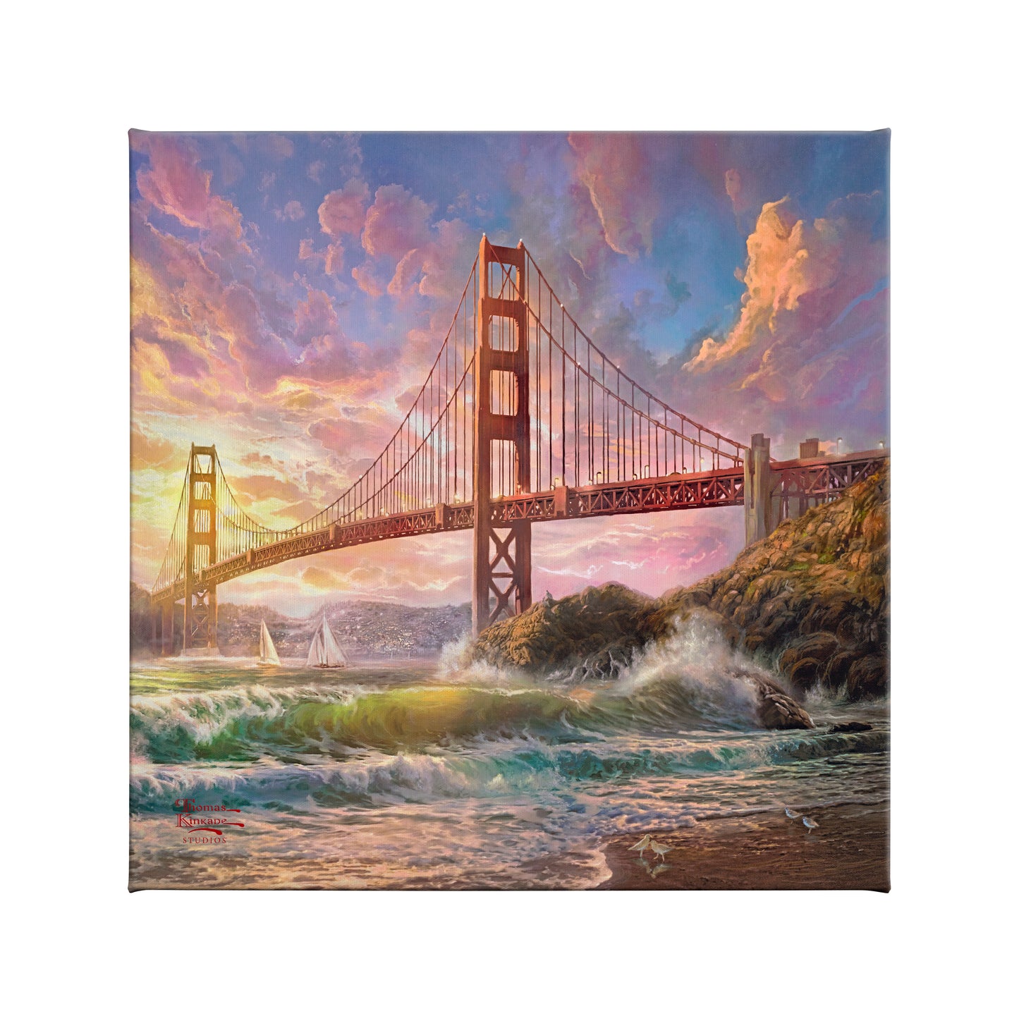 Sunset on Golden Gate Bridge - 14" x 14" Gallery Wrapped Canvas