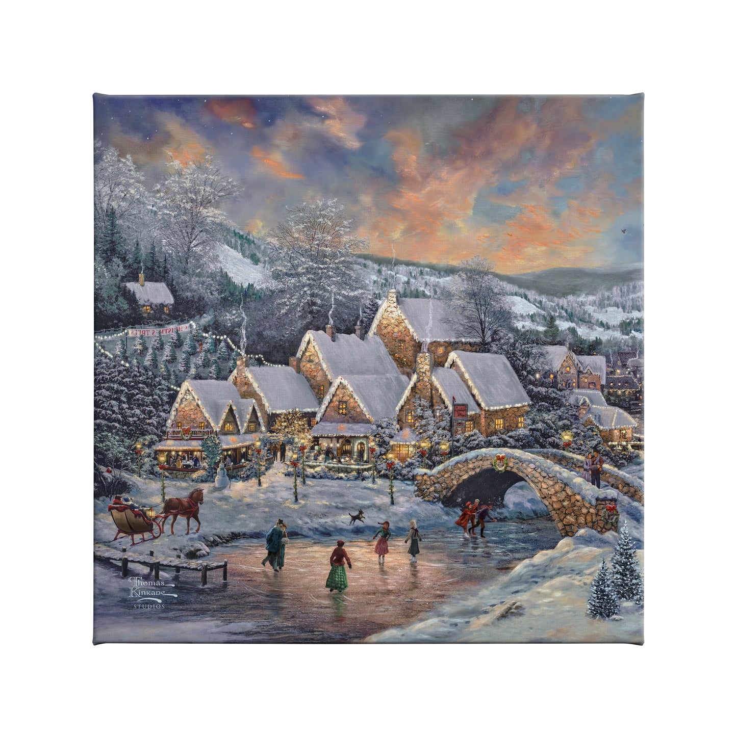 Christmas at Lamplight Village - 14" x 14" Gallery Wrapped Canvas