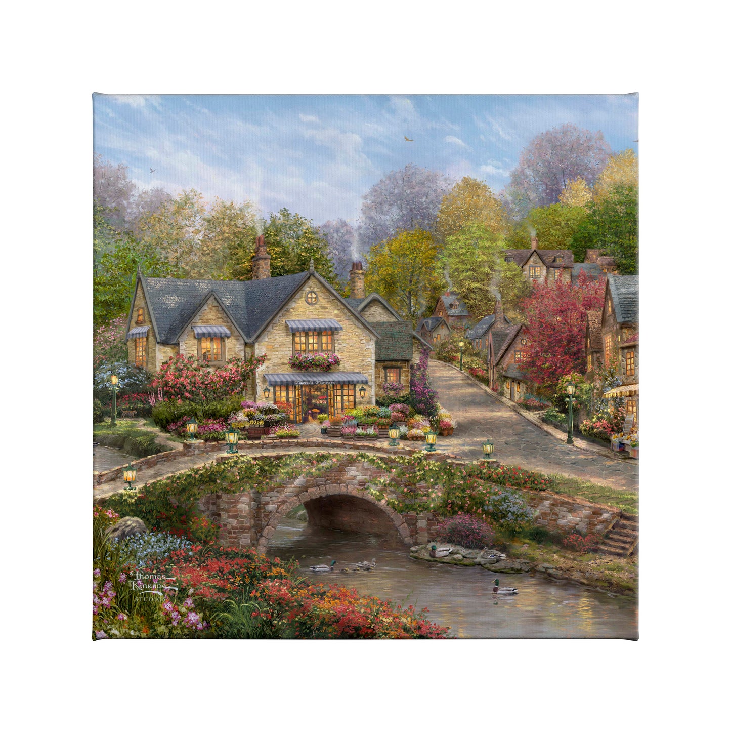 Summer in Cobblestone Village - 14" x 14" Gallery Wrapped Canvas