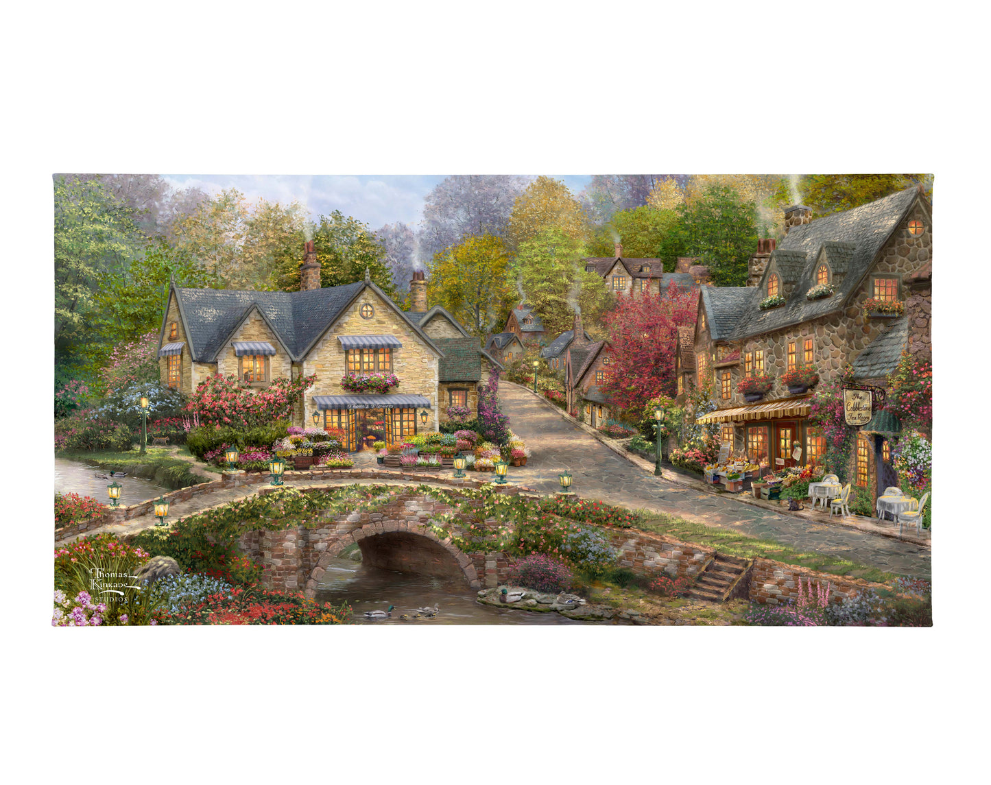 Summer in Cobblestone Village - 16" x 31" Gallery Wrapped Canvas