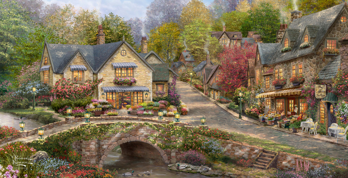 Summer in Cobblestone Village - 16" x 31" Gallery Wrapped Canvas