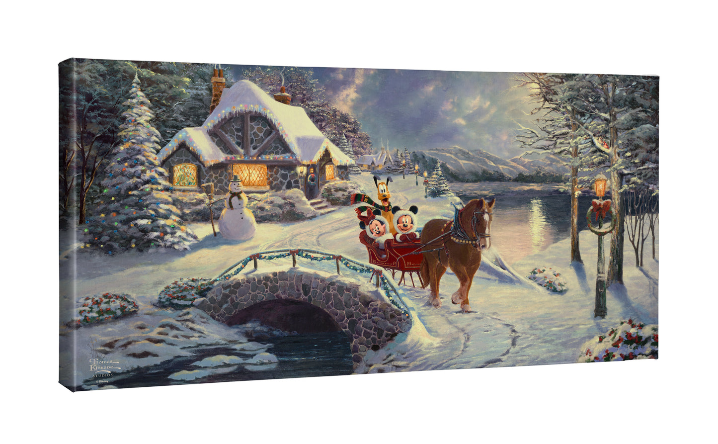 Disney Mickey and Minnie Evening Sleigh Ride - 16" x 31" Gallery Wrapped Canvas