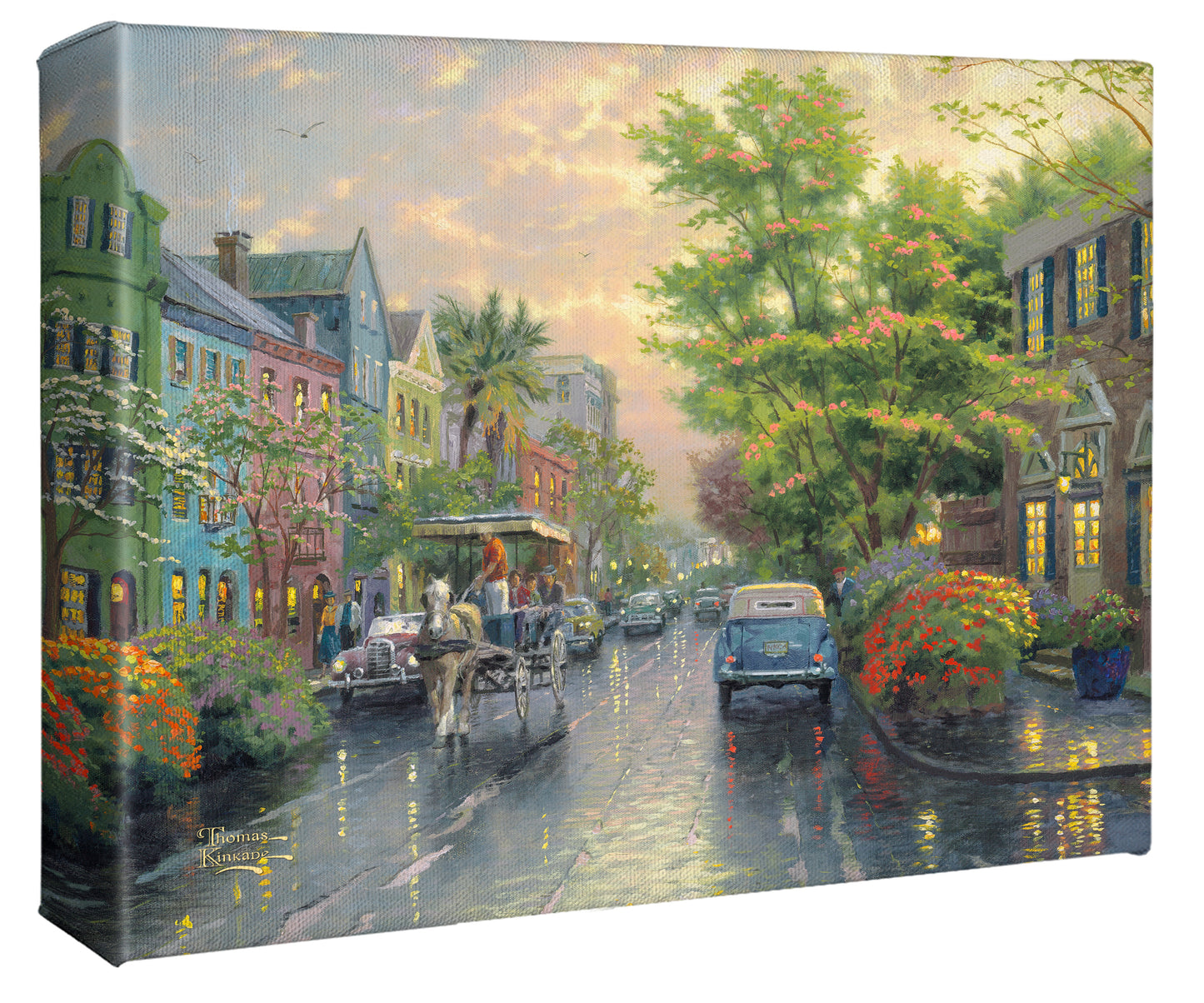 Charleston, Sunset on Rainbow Row - 8" x 10" Gallery Wrapped Canvas