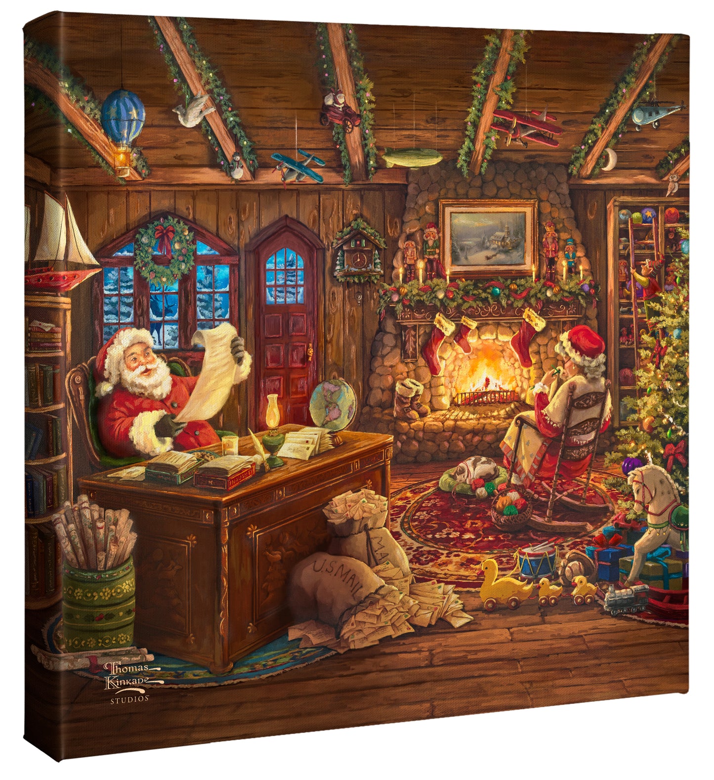 Santa Checking His List - 14" x 14" Gallery Wrapped Canvas