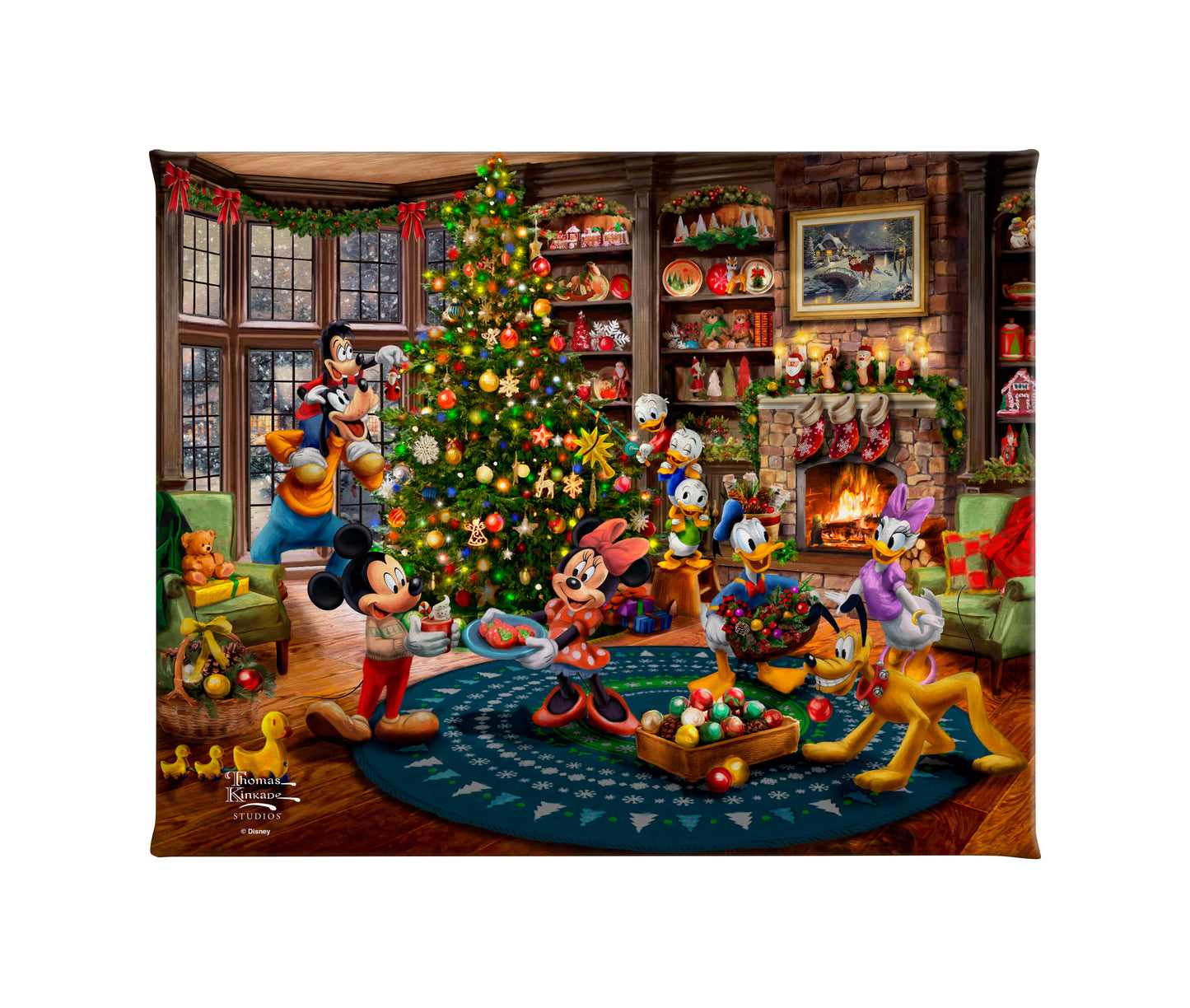 Disney Mickey and Minnie Trimming the Tree - 8" x 10" Gallery Wrapped Canvas