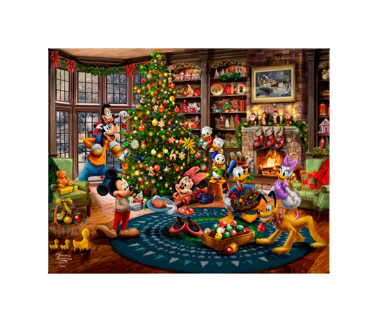 Disney Mickey and Minnie Trimming the Tree - 24" x 30" Gallery Wrapped Canvas