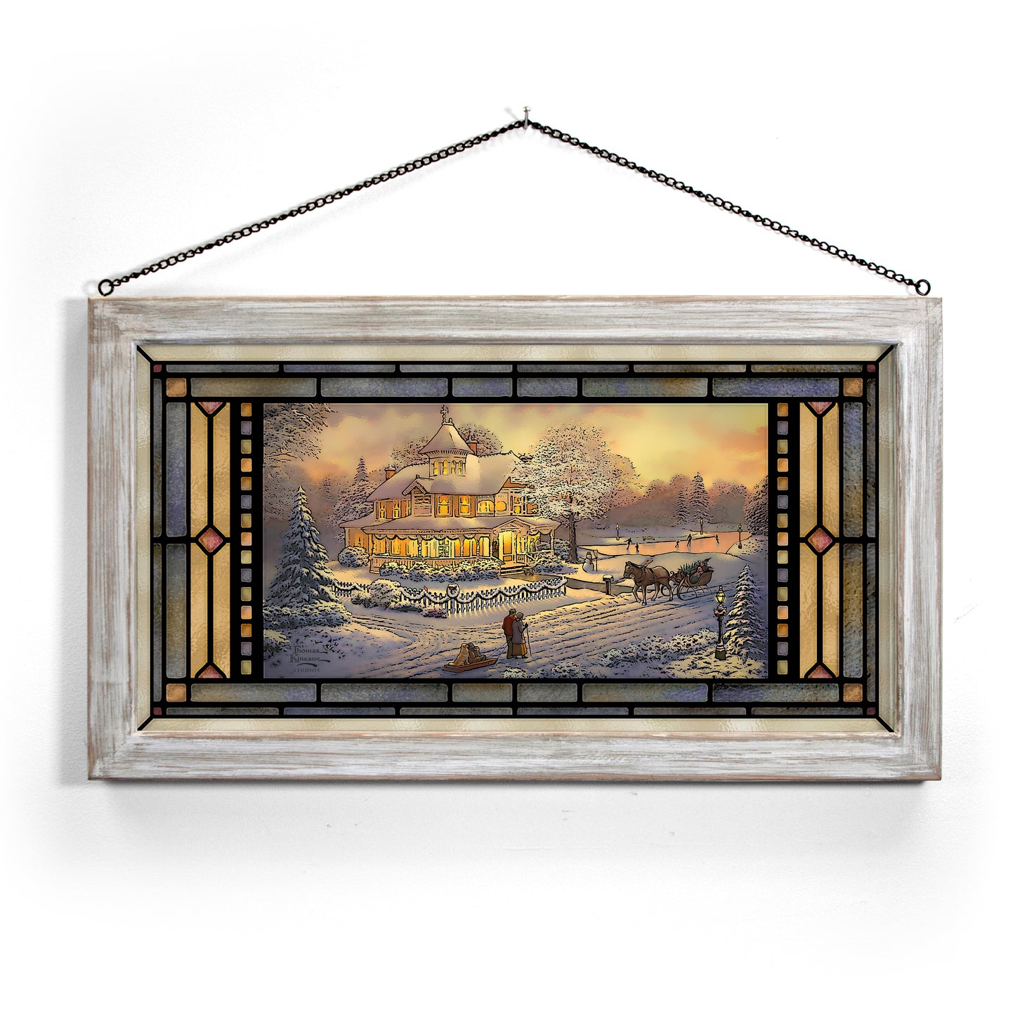 Victorian Christmas Sunset - 13" x 23" Stained Glass Art