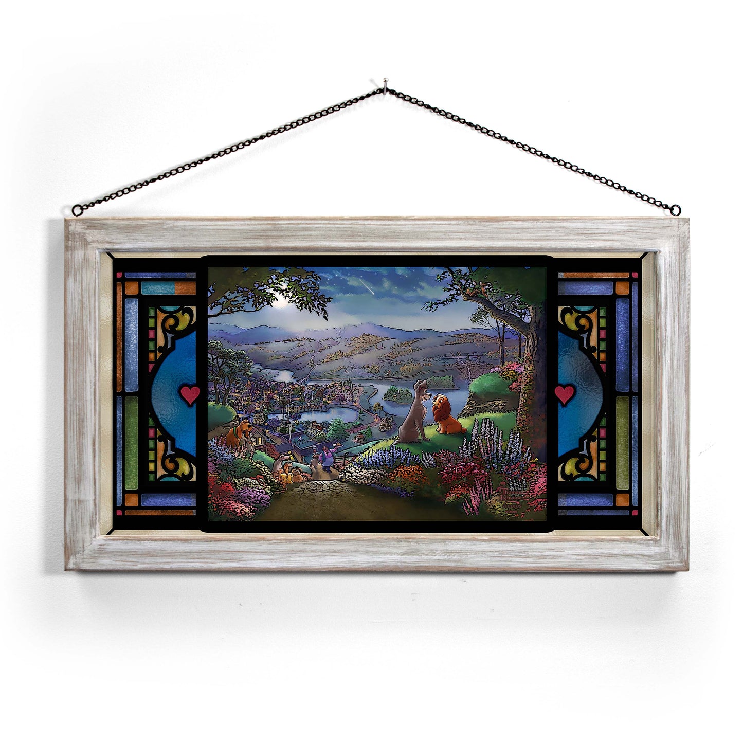 Disney Lady and the Tramp Falling in Love - 13" x 23" Stained Glass Art