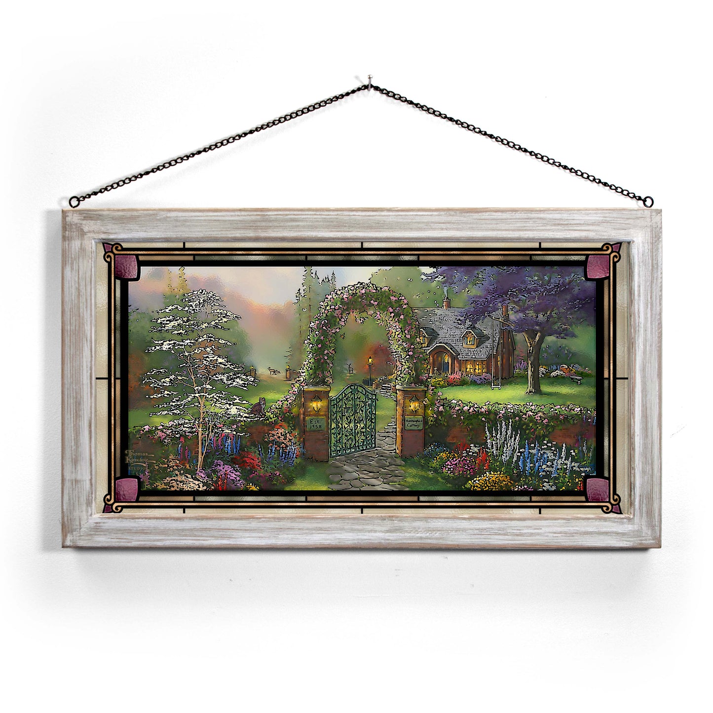 Hummingbird Cottage - 13" x 23" Stained Glass Art