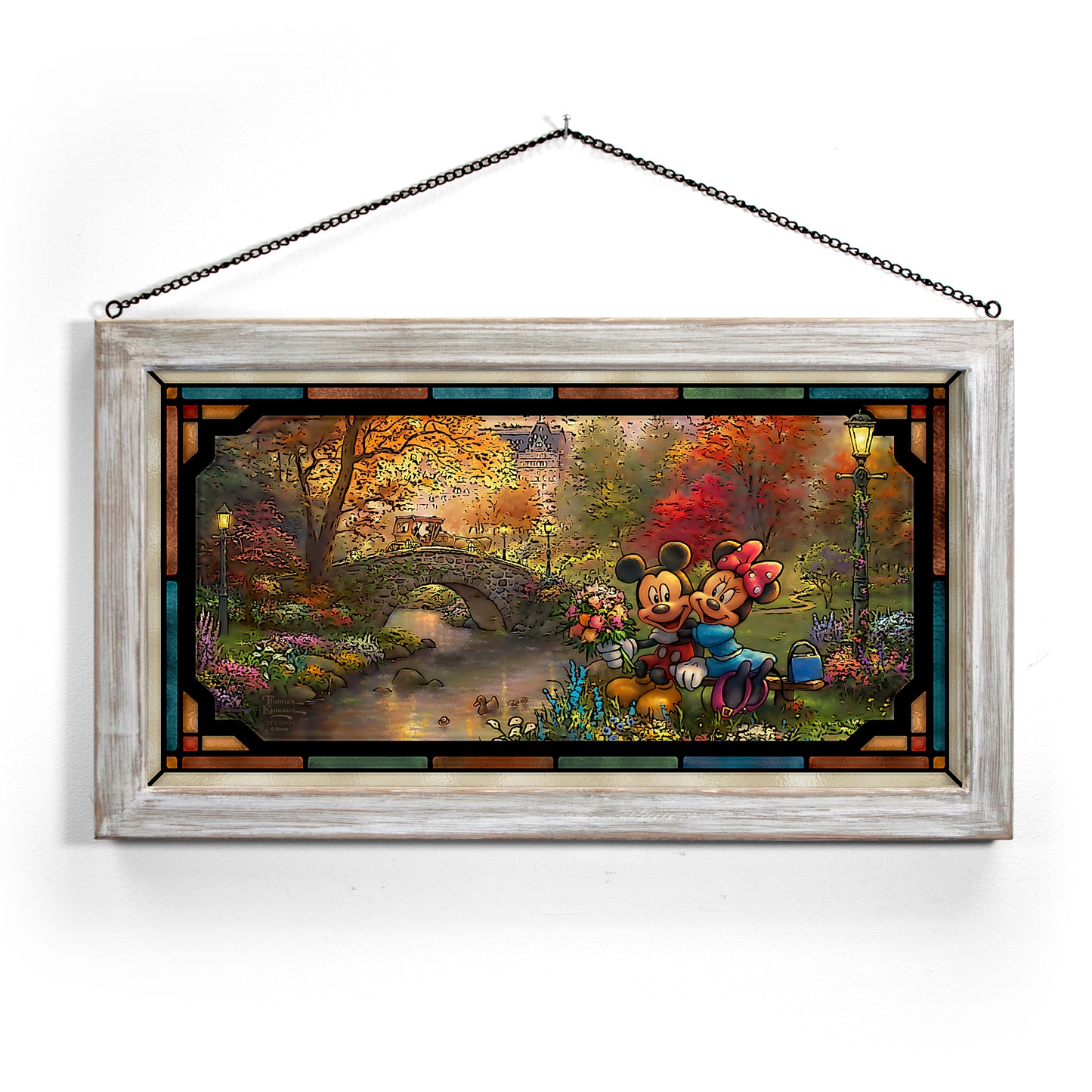 Disney Mickey and Minnie - Sweetheart Central Park - 13" x 23" Stained Glass Art