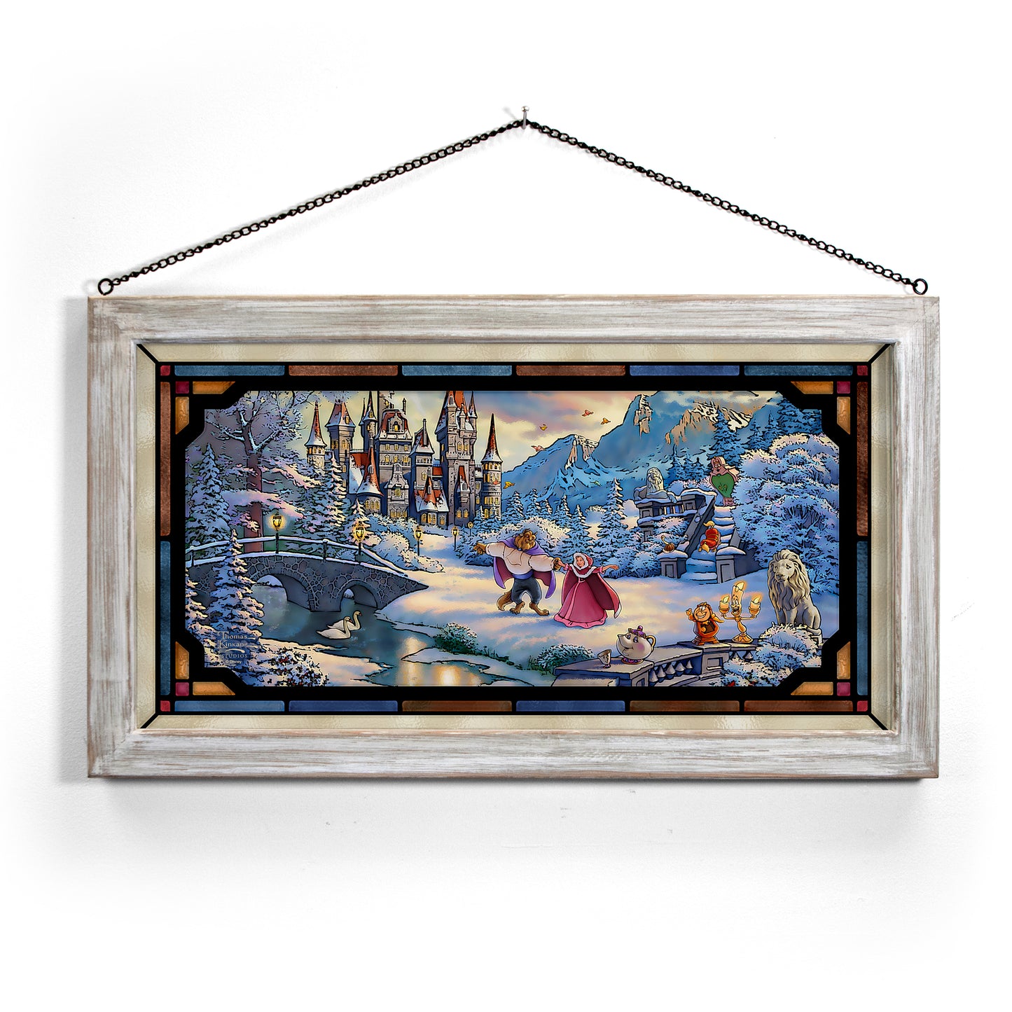 Disney Beauty and the Beast's Winter Enchantment - 13" x 23" Stained Glass Art