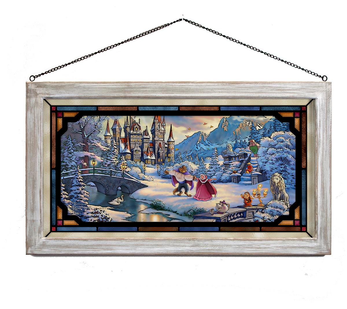 Disney Beauty and the Beast's Winter Enchantment - 13" x 23" Stained Glass Art