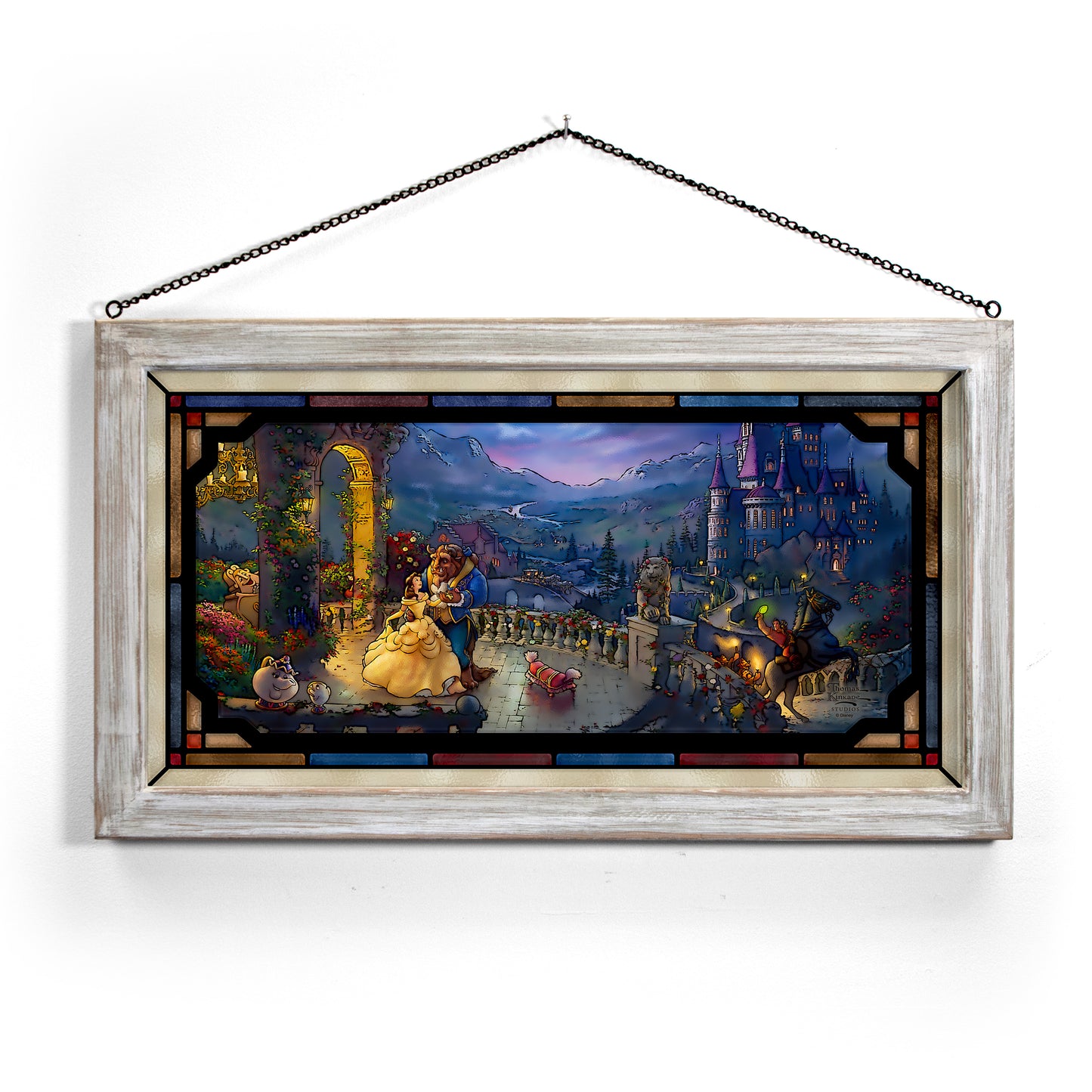 Disney Beauty and the Beast Dancing in the Moonlight - 13" x 23" Stained Glass Art