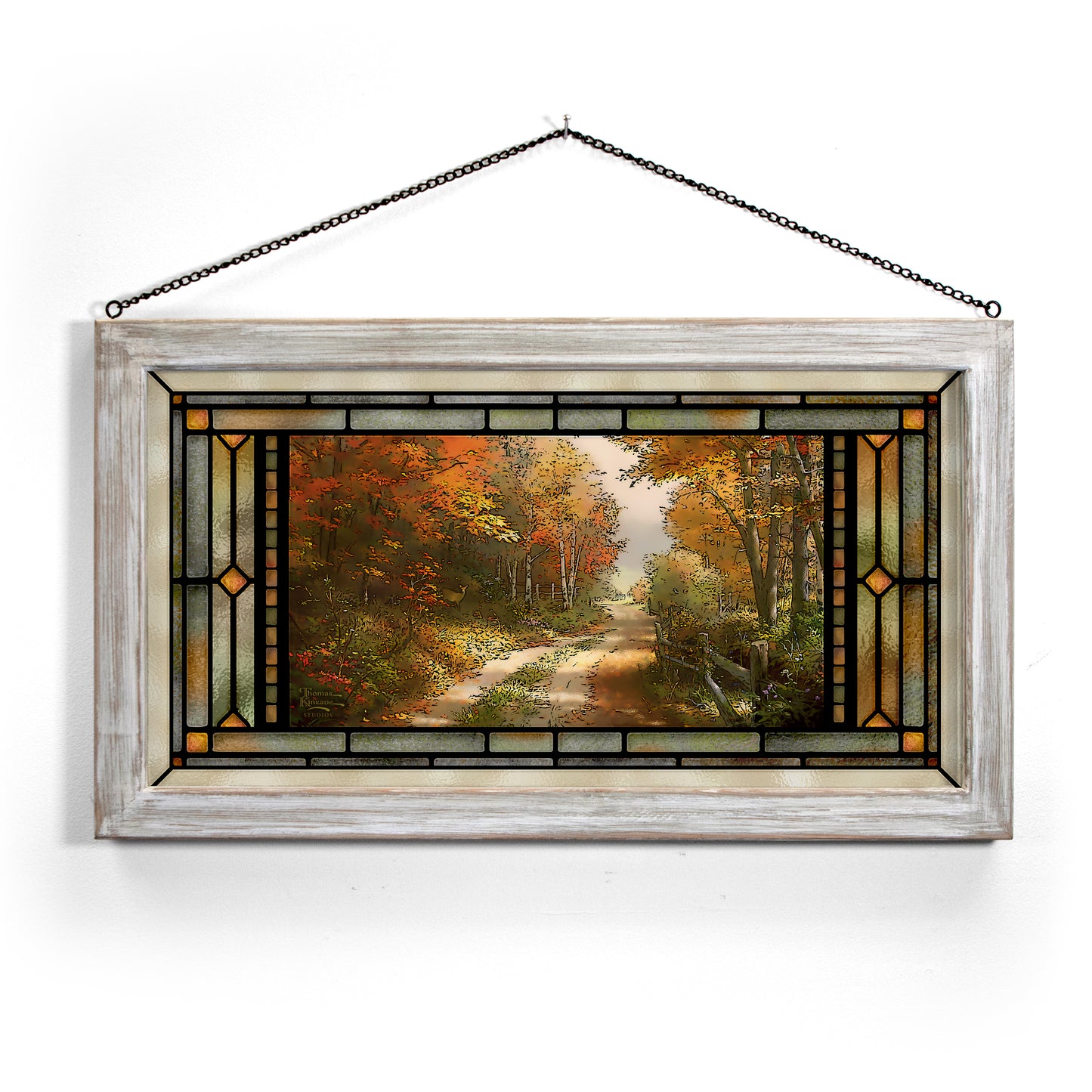 A Walk Down Autumn Lane - 13" x 23" Stained Glass Art