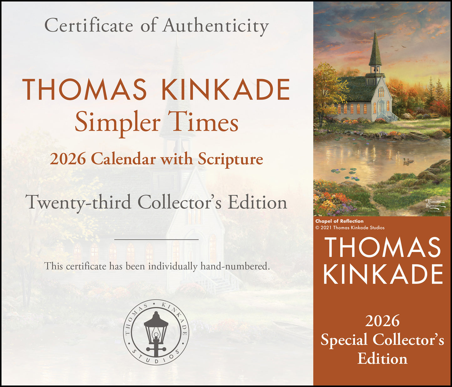Thomas Kinkade Collector's Scripture Edition 2026 Deluxe Wall Calendar + Print