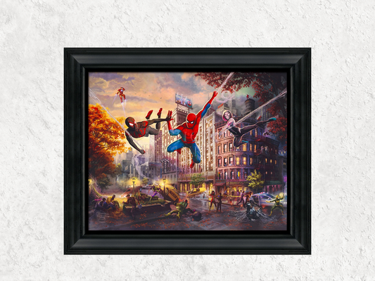 Framed Marvel art of Spider-Man and Friends with Peter Parker, Miles Morales, and Gwen Stacy, 