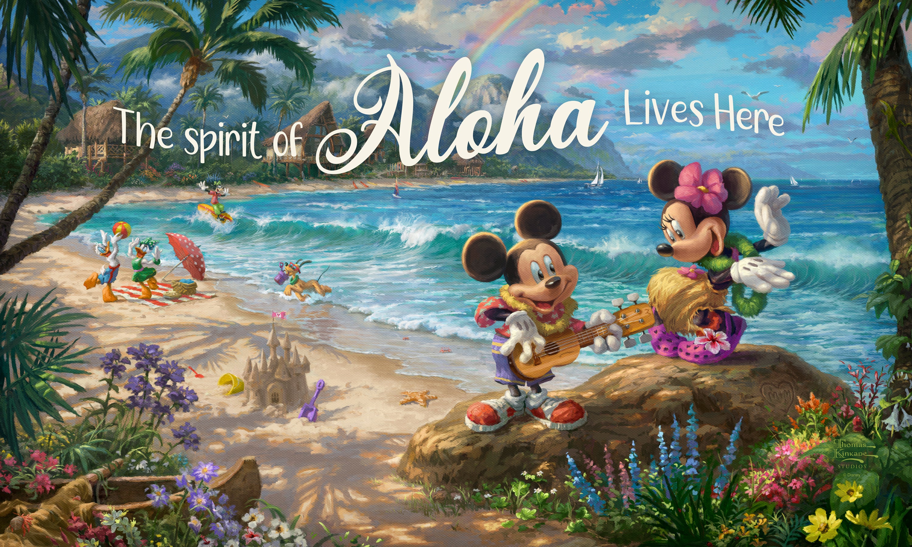 Disney Mickey and Minnie in Hawaii - 18" x 30" Wood Sign