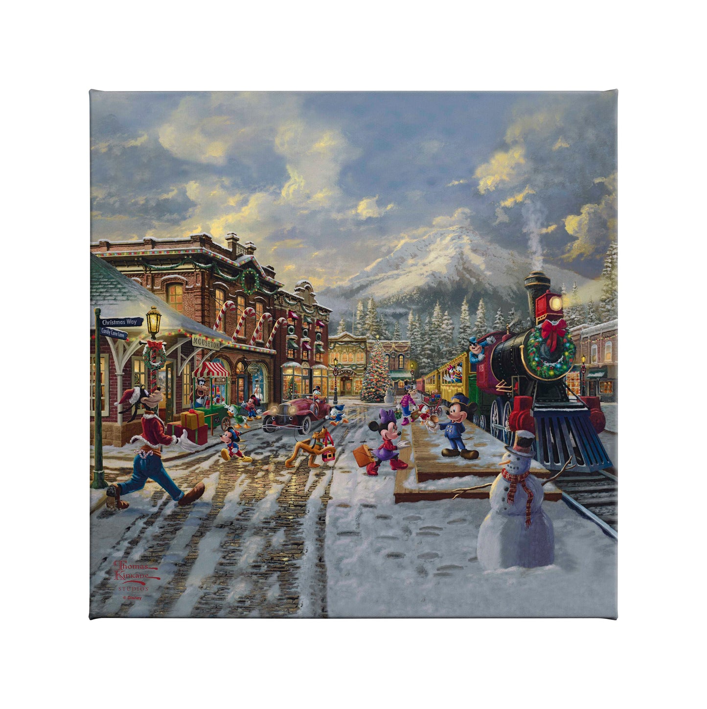 Disney Mickey and Minnie Candy Cane Express - 14" x 14" Gallery Wrapped Canvas