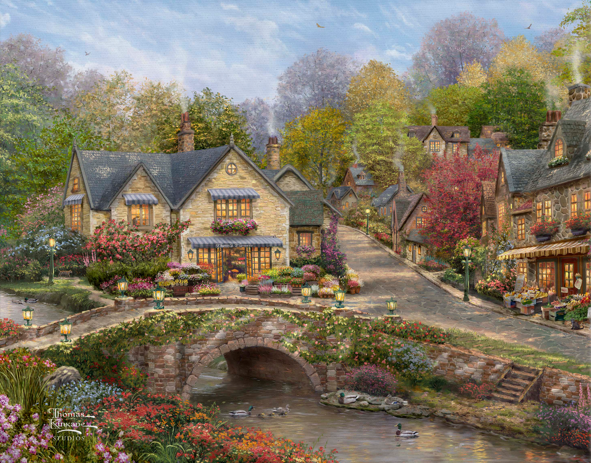 Summer in Cobblestone Village - 8" x 10" Gallery Wrapped Canvas