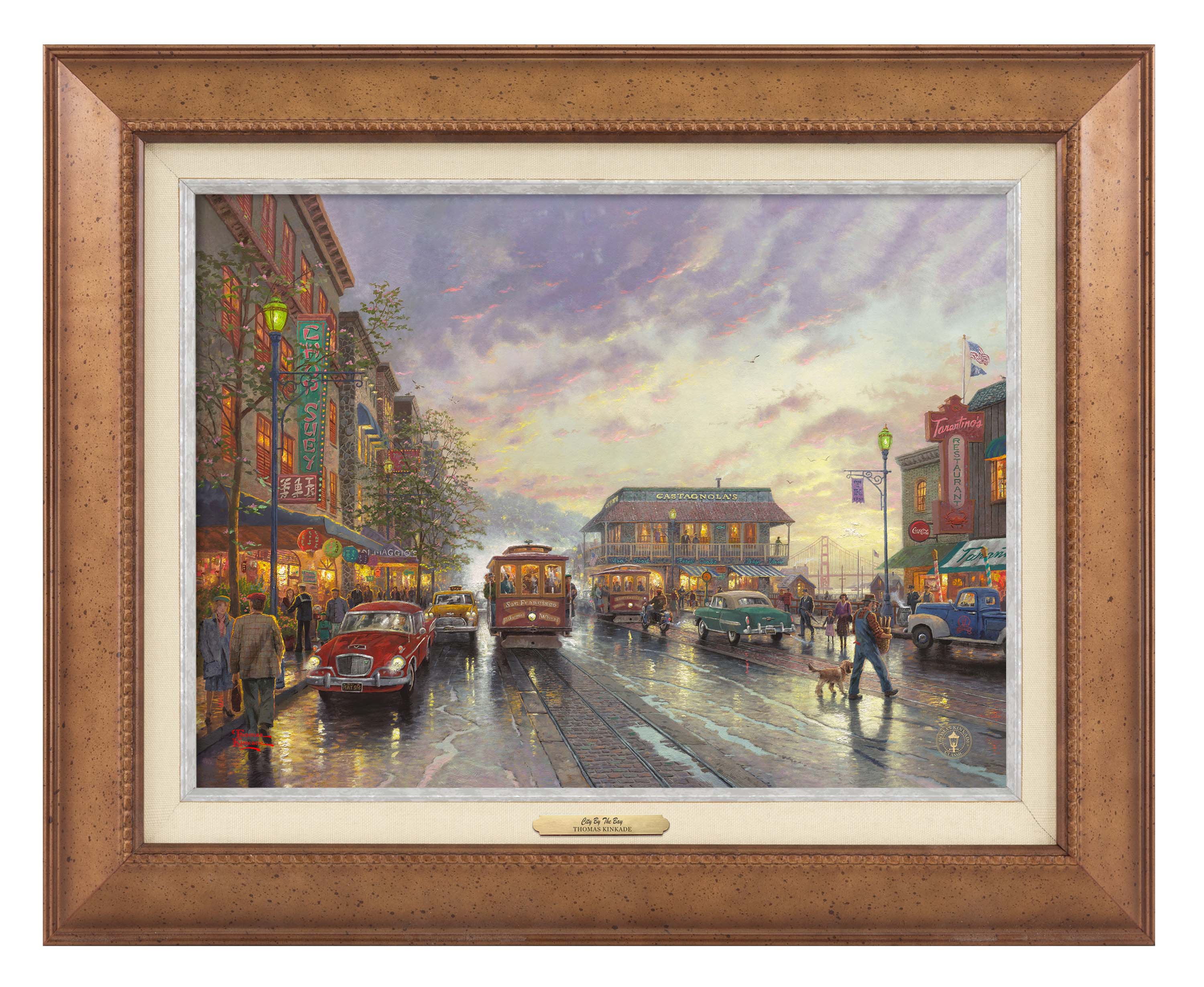 【USA製】光の画家Thomas Kinkade ラグマット タペストリー 雑貨 Shop City by the Bay, Sunset on Fisherman's Wharf, San Francisco