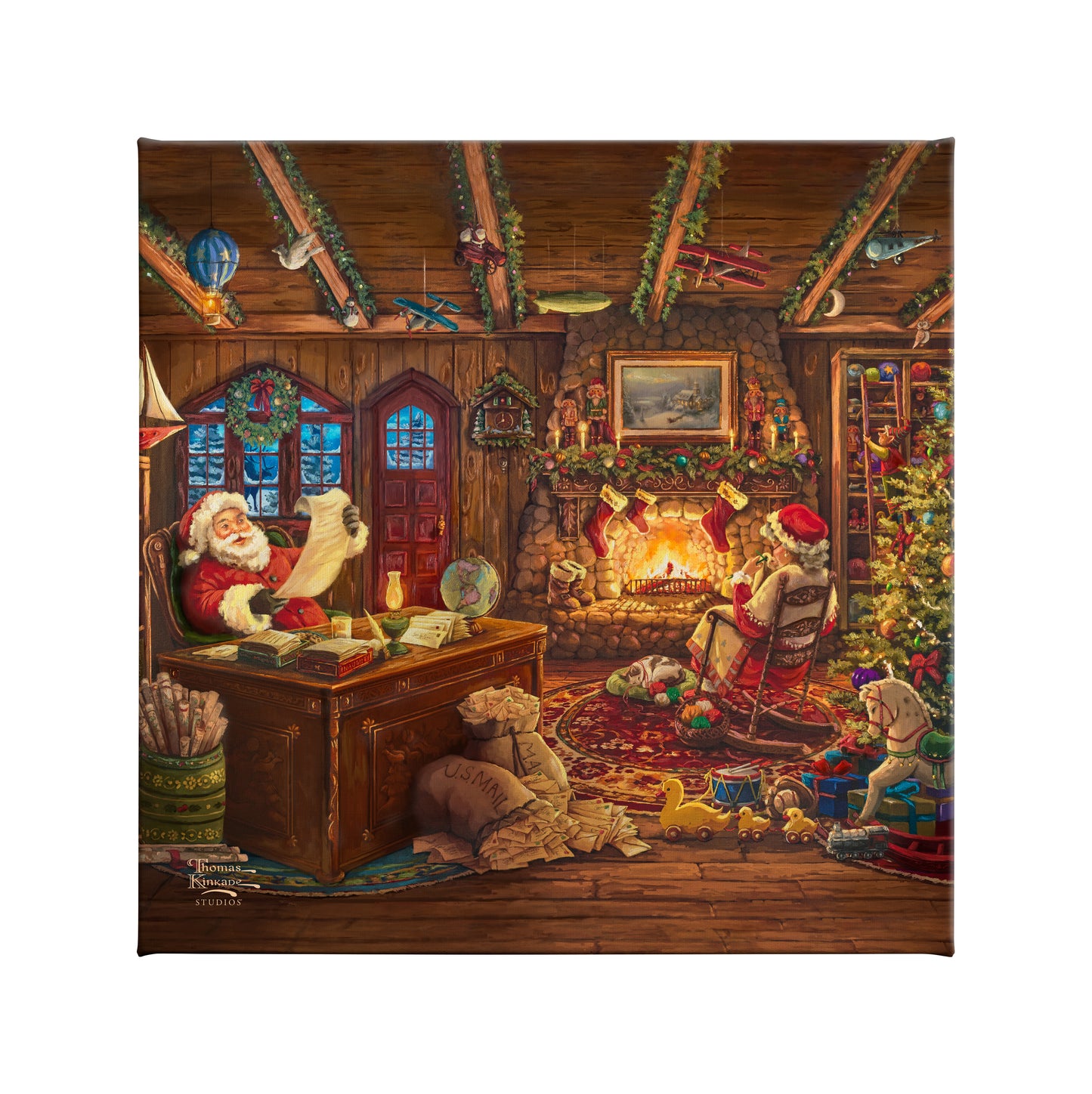 Santa Checking His List - 14" x 14" Gallery Wrapped Canvas