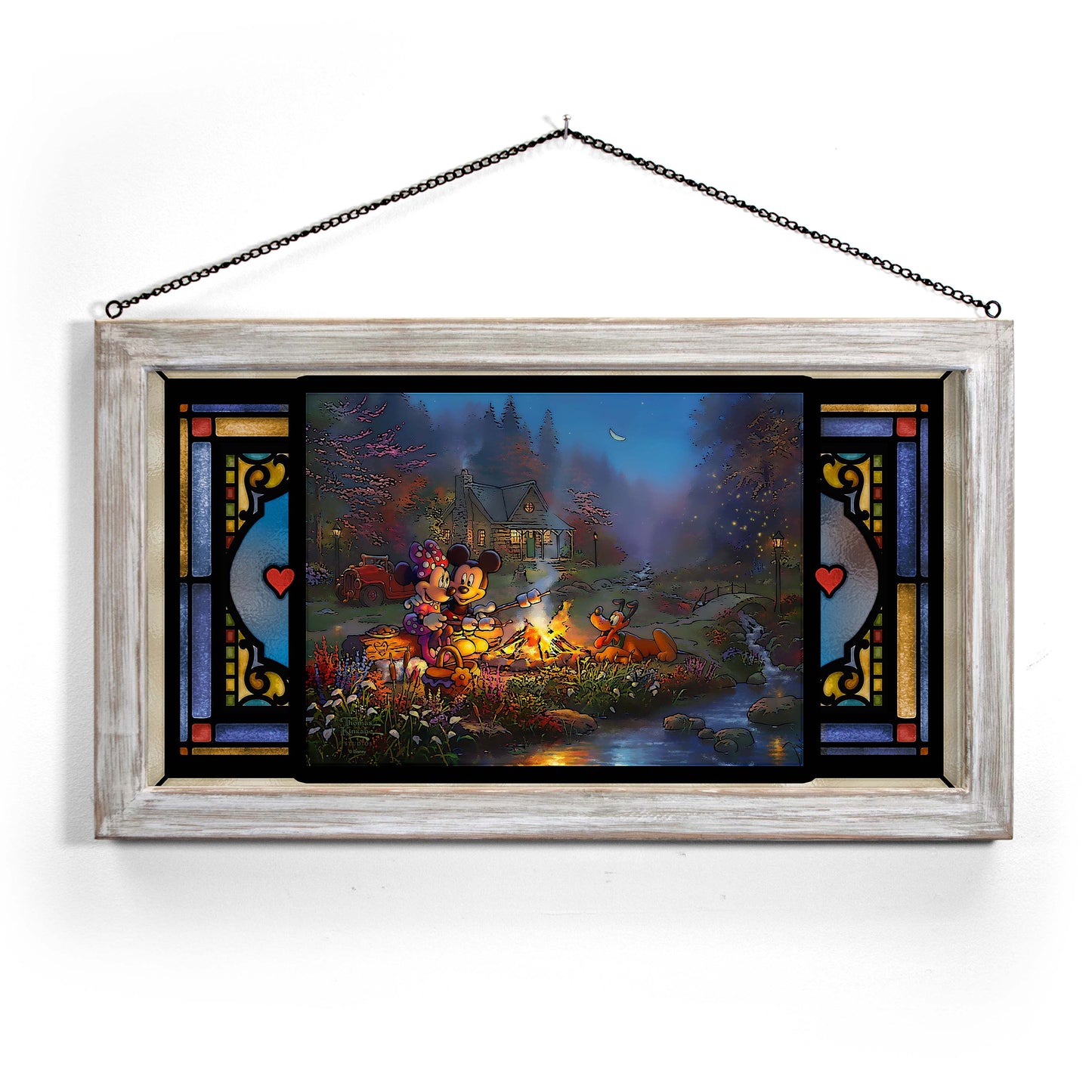 Disney Mickey and Minnie - Sweetheart Campfire - 13" x 23" Stained Glass Art