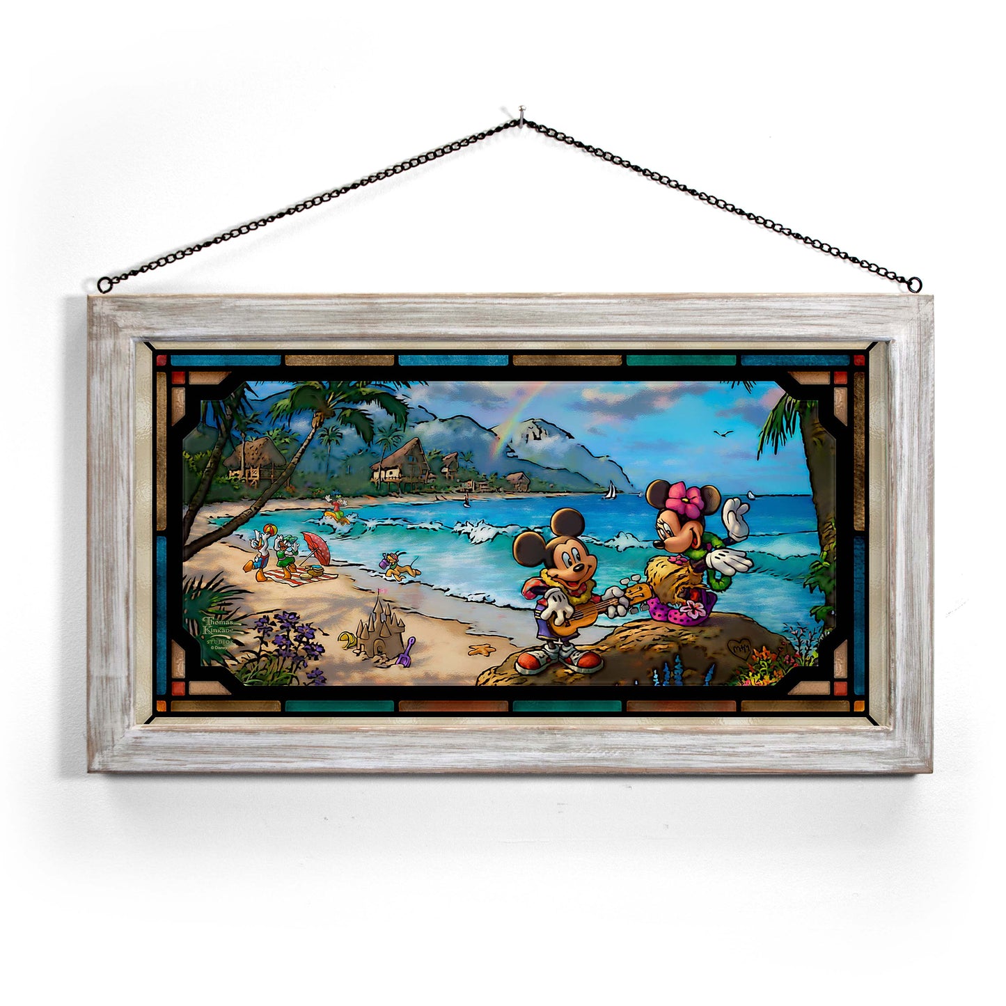 Disney Mickey and Minnie in Hawaii - 13" x 23" Stained Glass Art