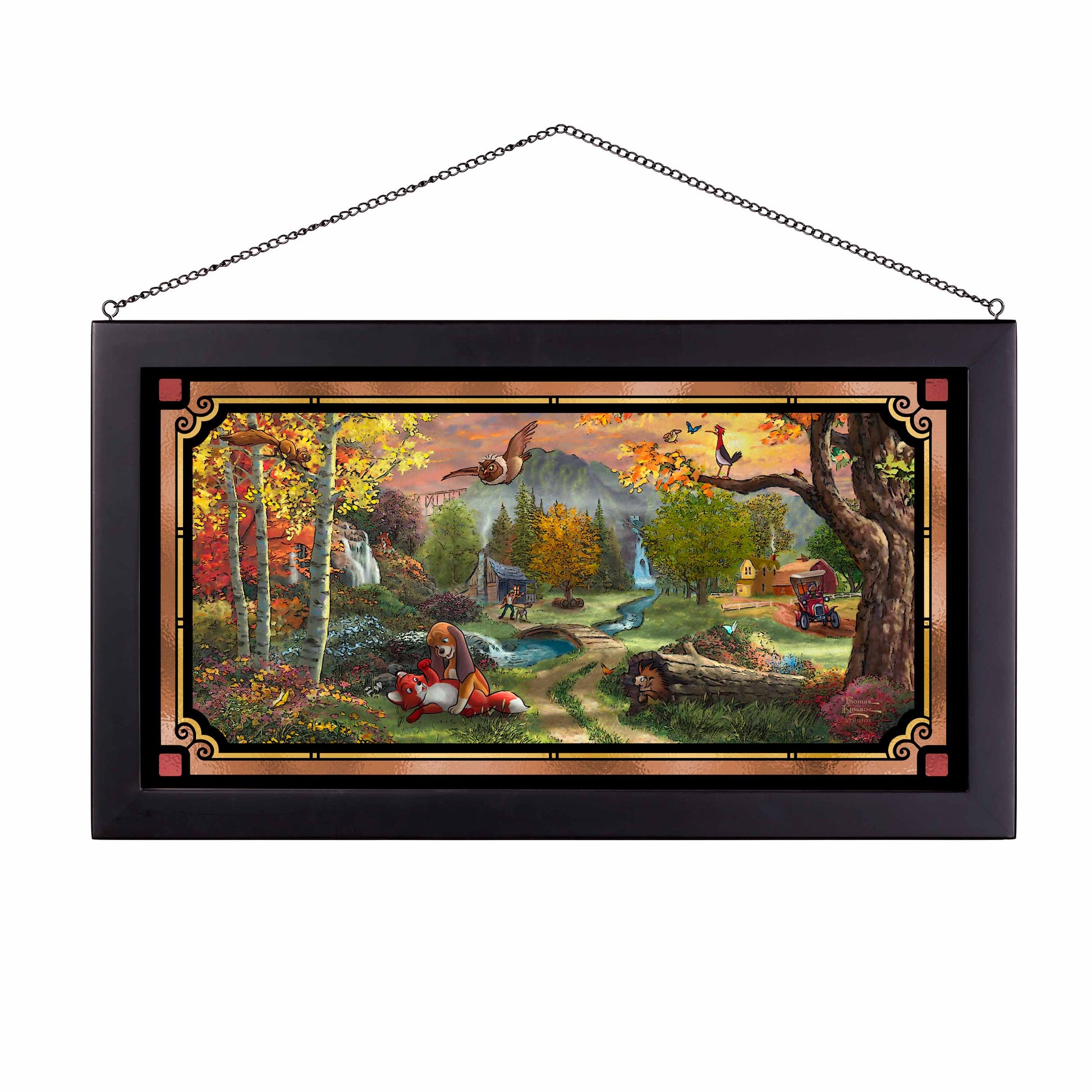 192837_SGA Disney Fox and the Hound 13X23 Stained Glass Art Black Framed.jpg