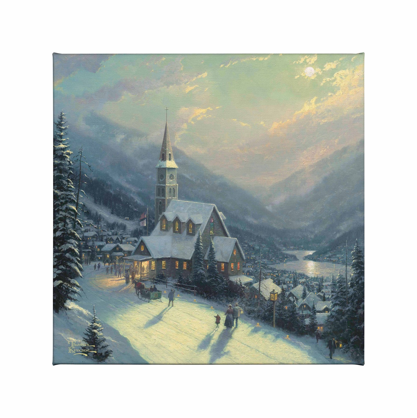 Moonlit Village - 14" x 14" Gallery Wrapped Canvas