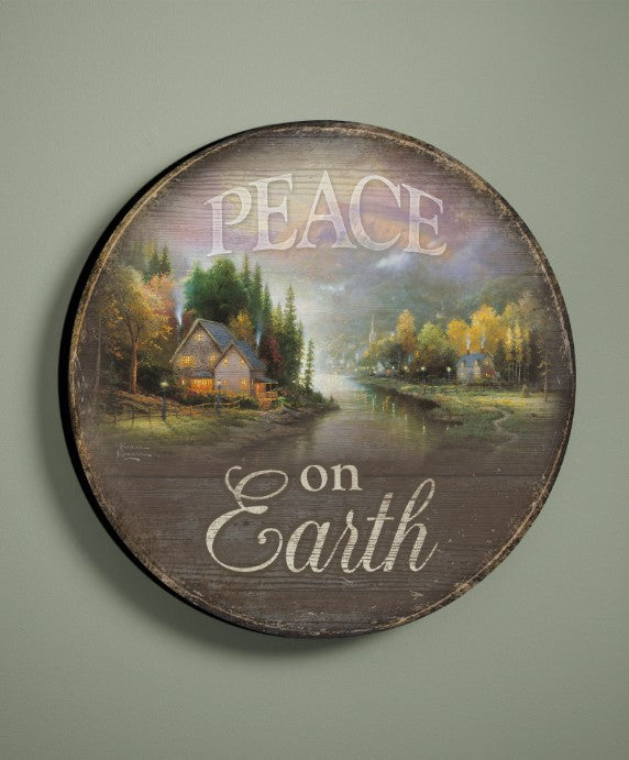 Peace on Earth - 21" Round Wood Sign
