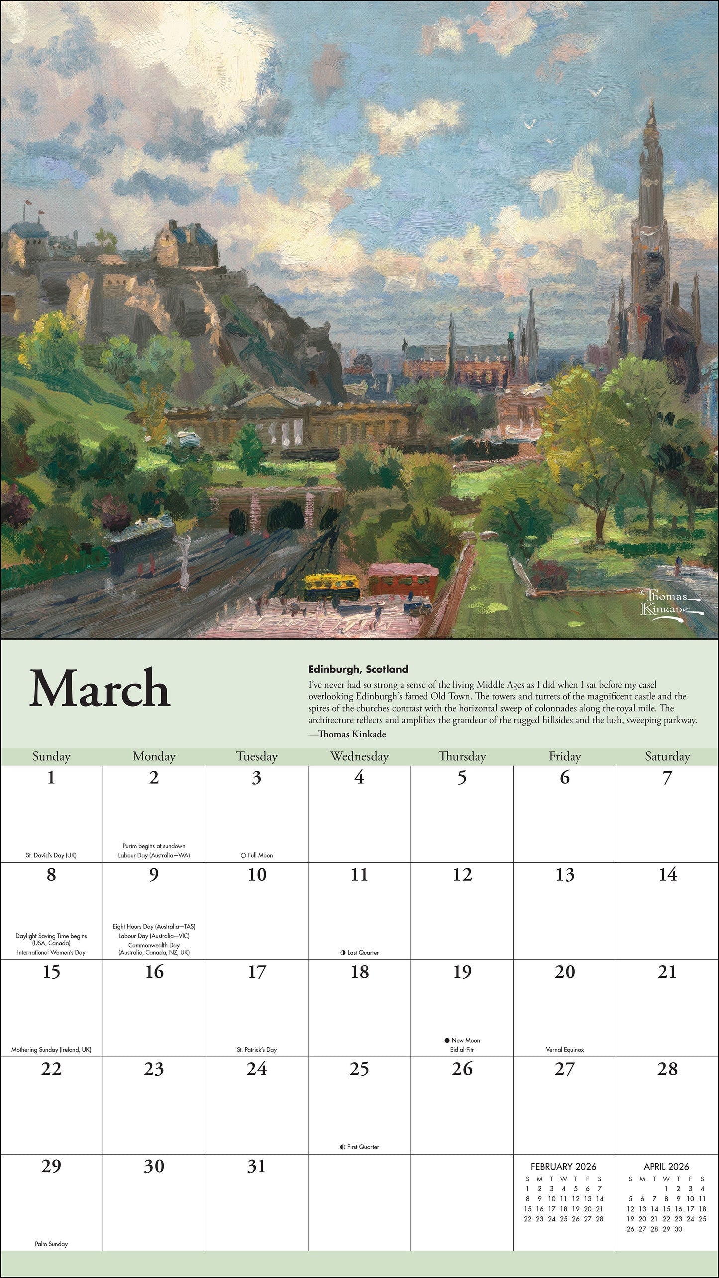Thomas Kinkade Travels 2026 Deluxe Wall Calendar