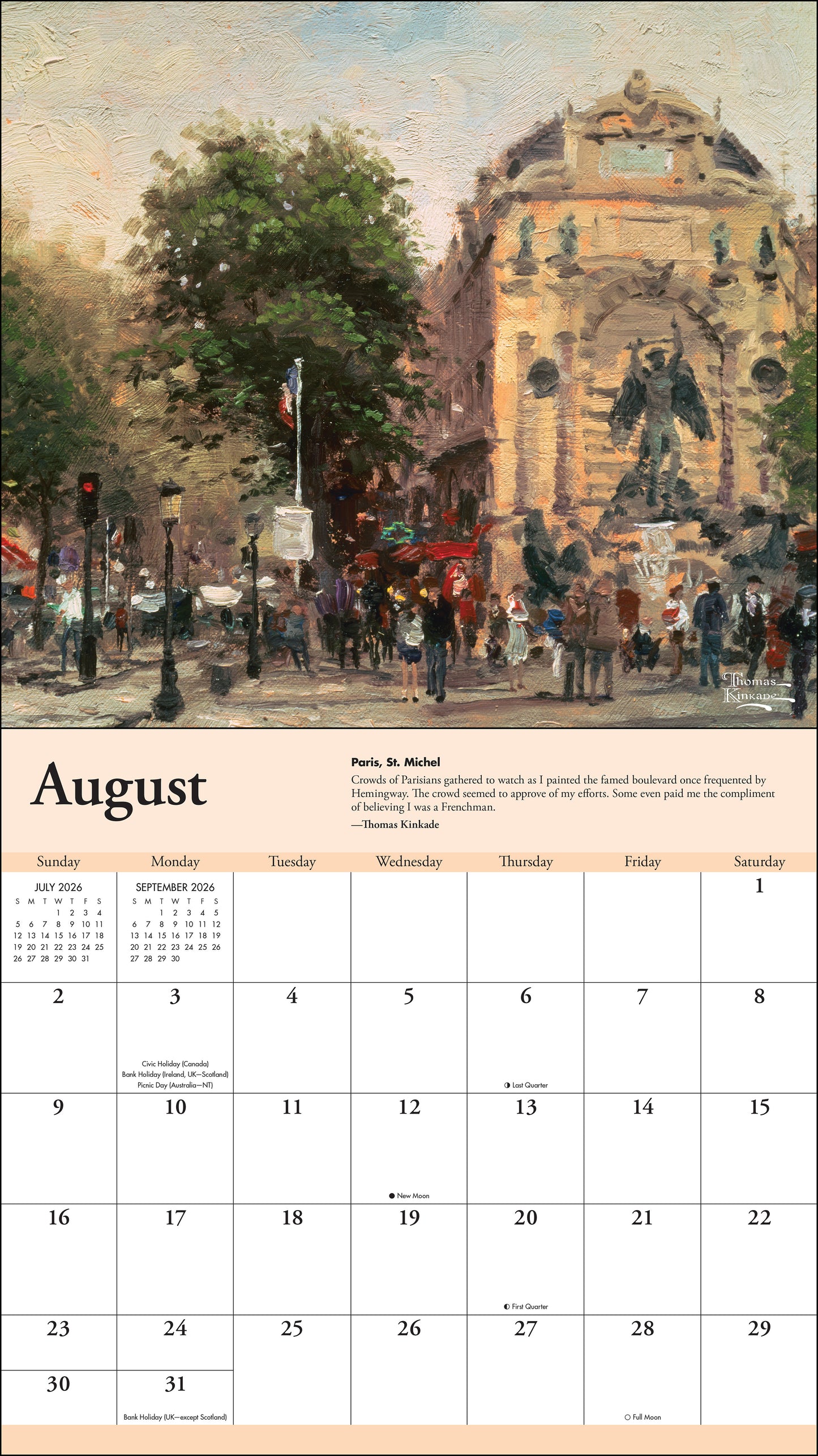 Thomas Kinkade Travels 2026 Deluxe Wall Calendar
