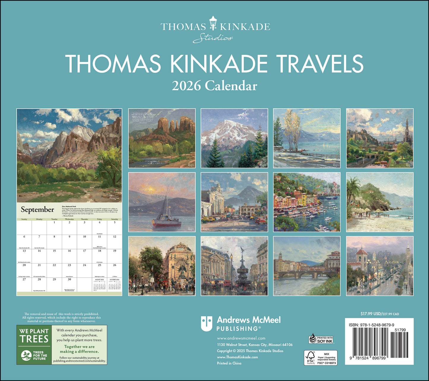 Thomas Kinkade Travels 2026 Deluxe Wall Calendar