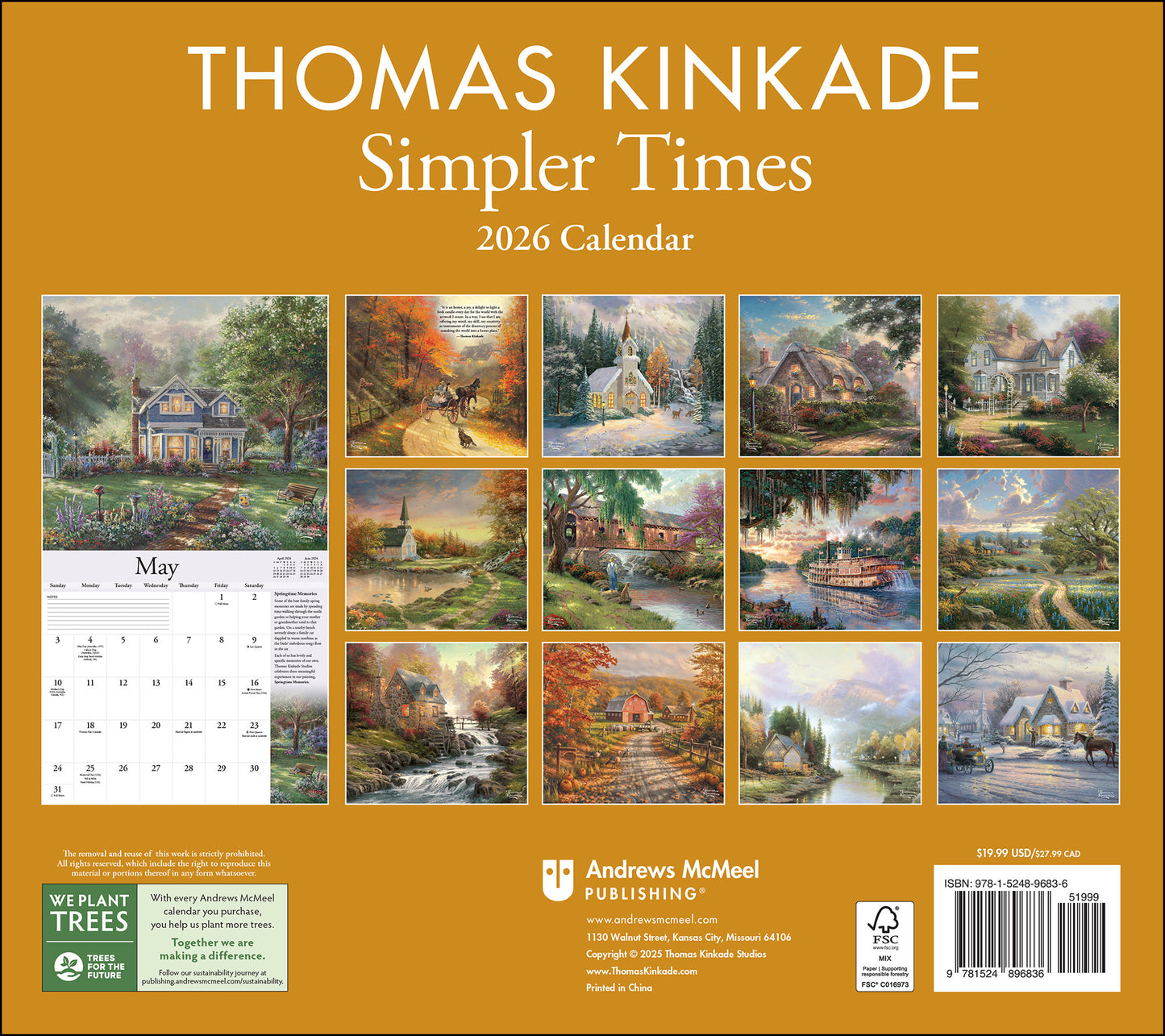 Thomas Kinkade Special Collector's Edition 2026 Deluxe Wall Calendar with Print