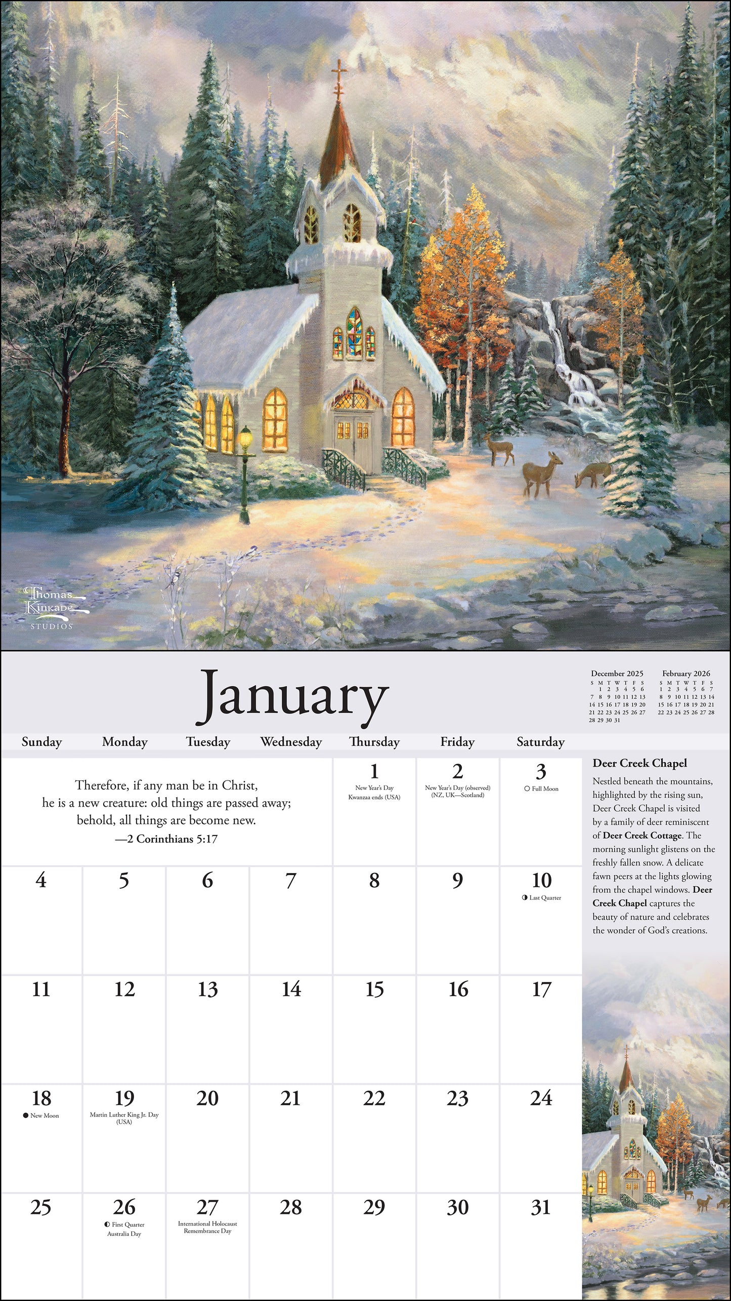 Thomas Kinkade Collector's Scripture Edition 2026 Deluxe Wall Calendar + Print