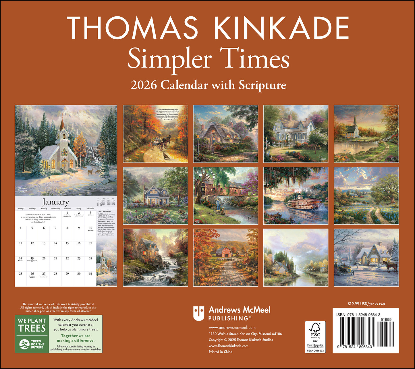 Thomas Kinkade Collector's Scripture Edition 2026 Deluxe Wall Calendar + Print