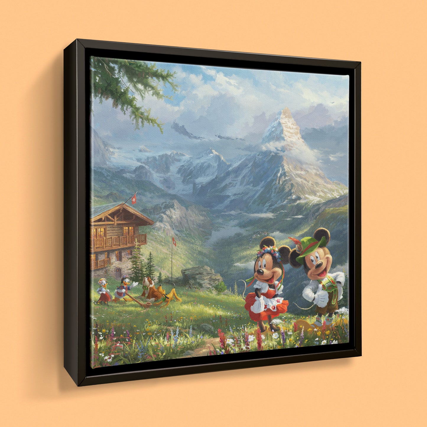 Disney Mickey and Minnie in the Alps - 14" x 14" Gallery Wrapped Canvas (Onyx Black Frame)