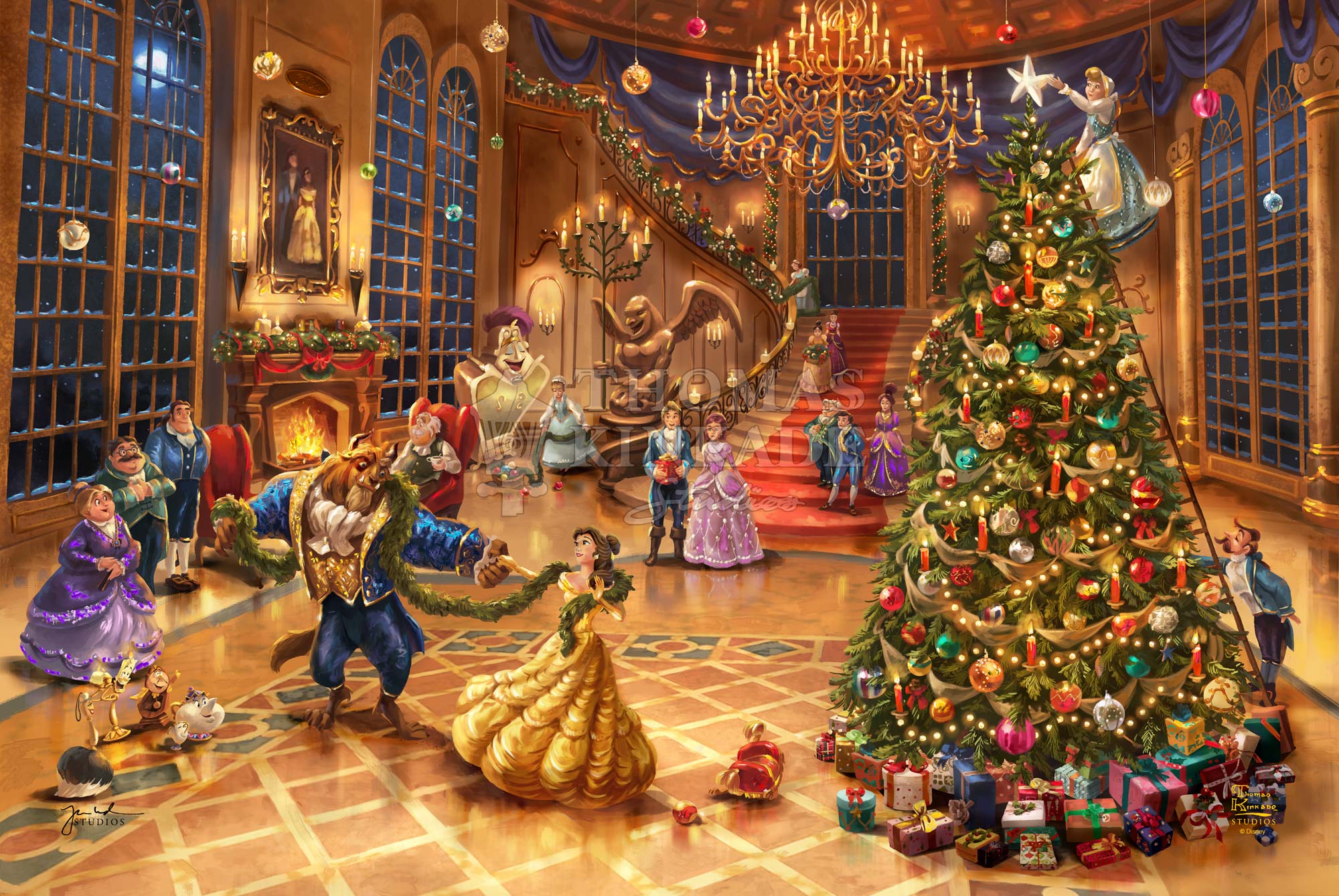 Thomas Kinkade作品　美女と野獣　2023年クリスマス限定作品　新品 Disney Beauty and the Beast Christmas Celebration - Limited