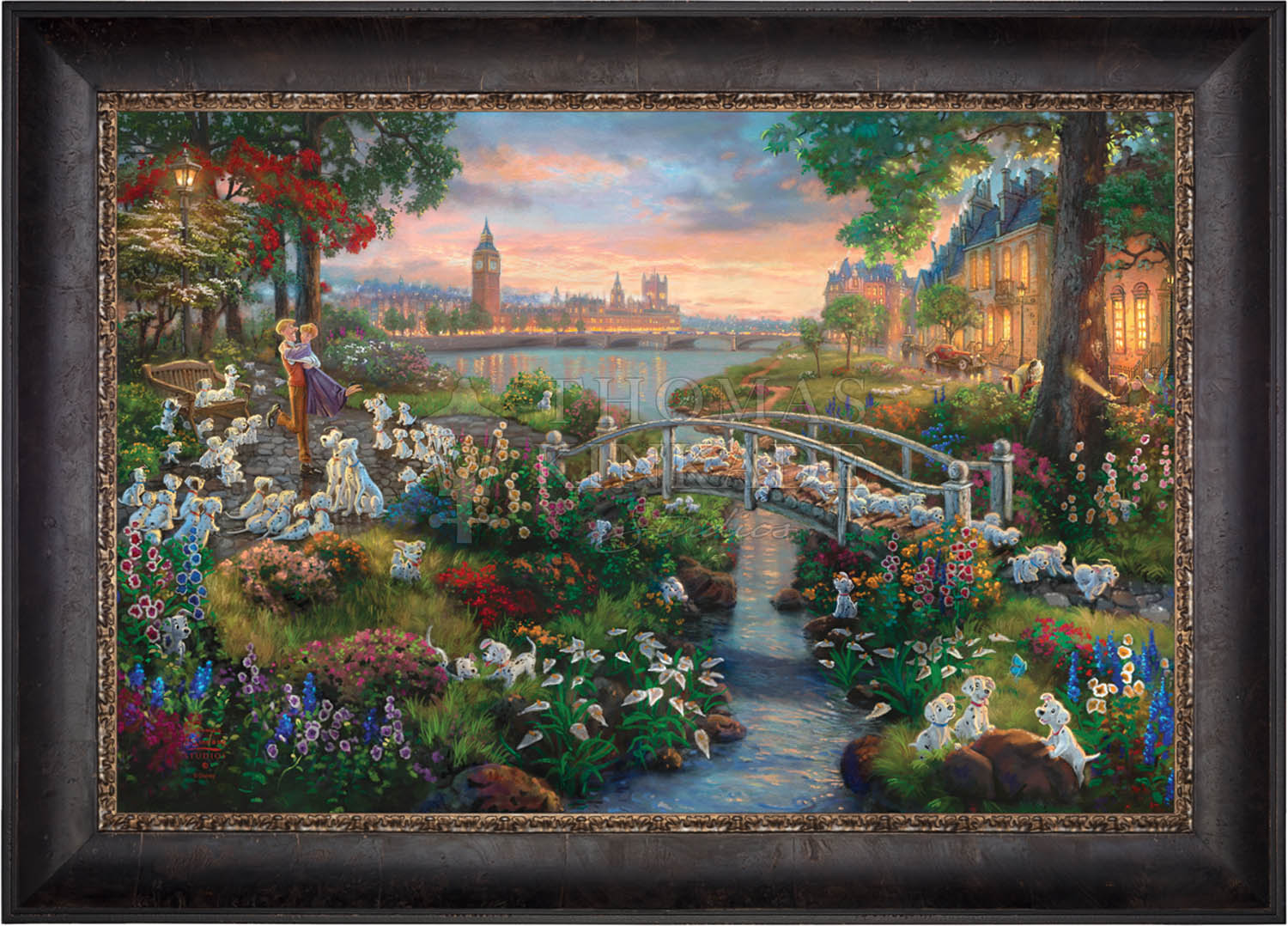 Thomas Kinkade 油彩画ディズニー わんわん物語 55×45×5cm Thomas