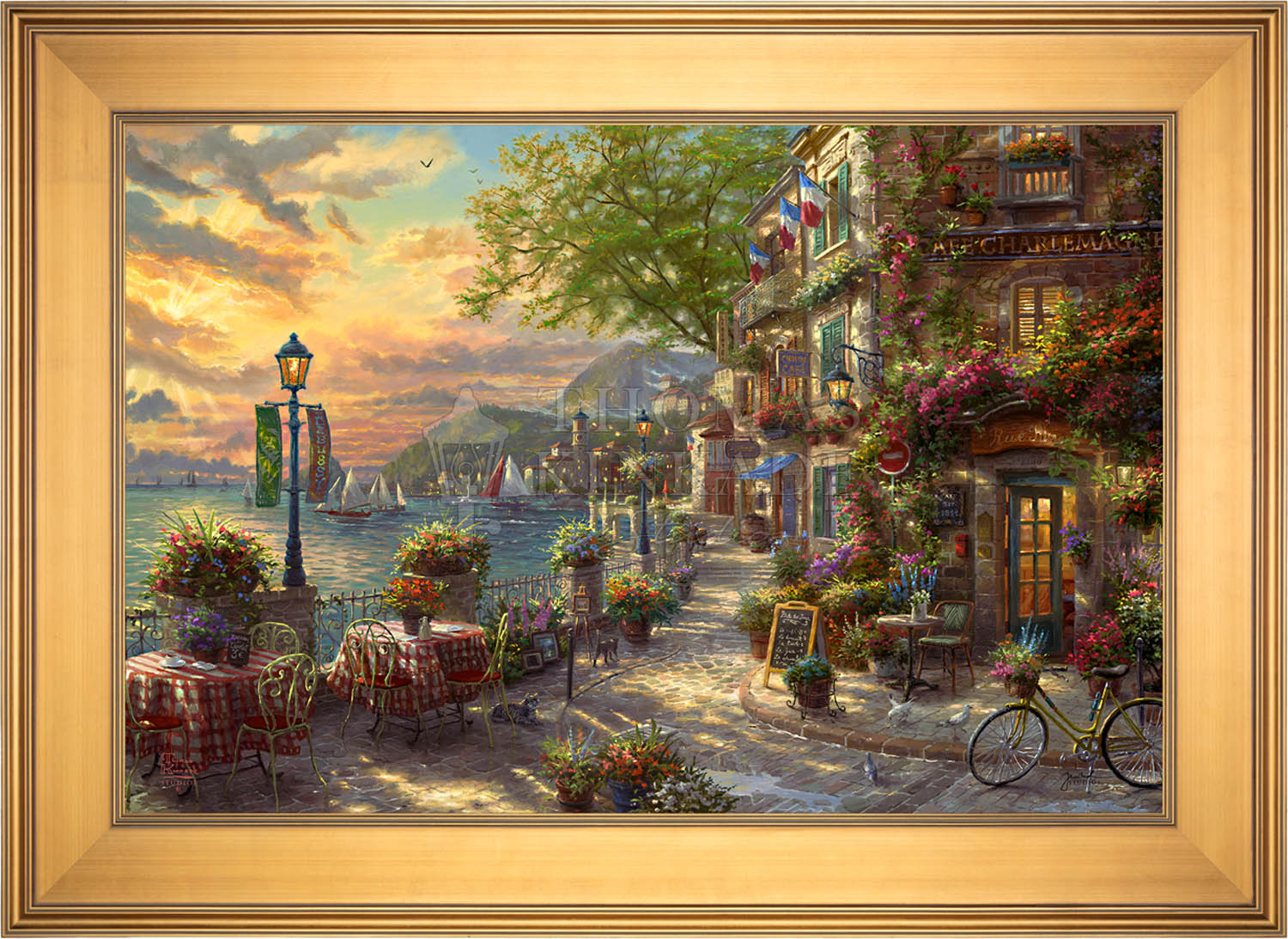 Frank dam カフェ　アート 474mm × 459mm French Riviera Café - Limited Edition Canvas Limited Edition