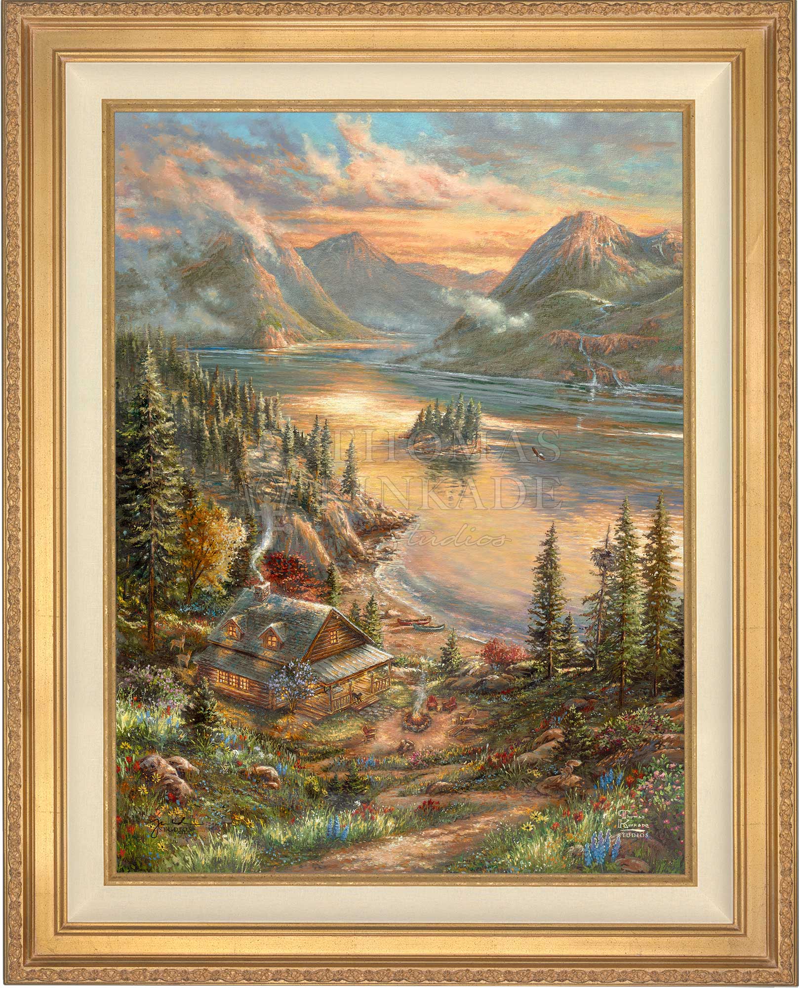 Thomas Kinkade リトグラフ作品 フレーム付き Lakeside Splendor - Limited Edition Canvas Limited Edition Canvas