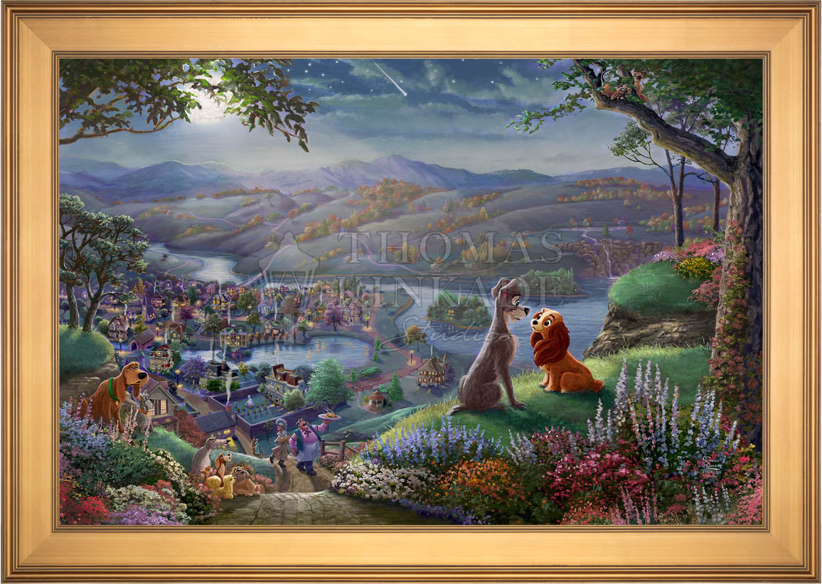 THOMAS KINKADE USA製 コットン ラグ マット タペストリー Shop Disney Lady and the Tramp Falling in Love - Jewel Edition Art