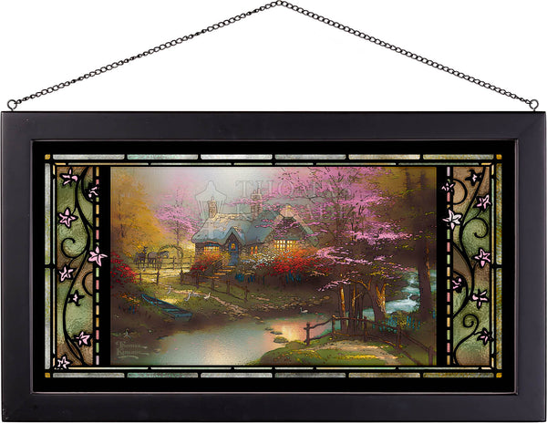 Stepping Stone Cottage - 13" x 23" Framed Glass Art (Black Frame)