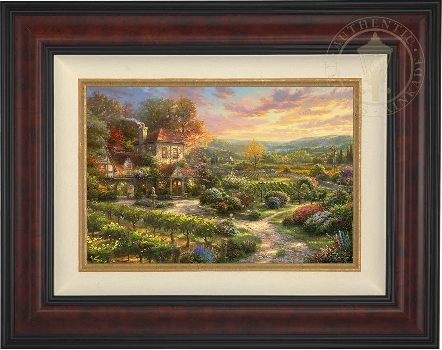 水彩画 -上野公園散策-額縁付き Country Living – Thomas Kinkade Brushwork (フレームBurl